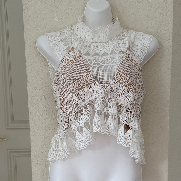 Luxxel White Lace Peplum Blouse - Picture 1 of 6